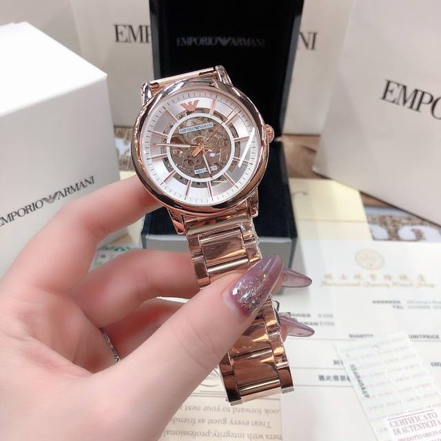 阿玛尼男款机械全钢表头.不褪色进口日本机芯.直径 44Mm