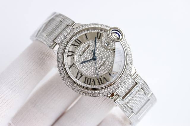 v7版复刻最高版 奢华 卡地亚 Cartier B33 蓝气球 42Mm 满钻系列 采用高端进口奥地利钻石5000+颗镶满表壳及表带 镶嵌工艺5年内掉钻免费补新