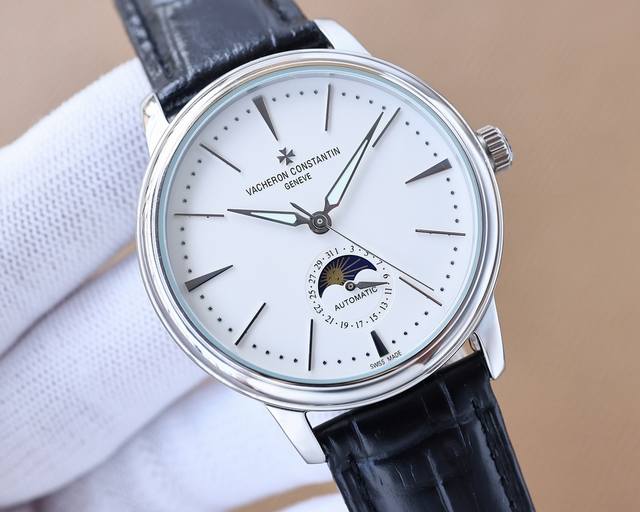 白 -金 tw江诗丹顿 Vacheron Constantin 传袭系列男士腕表 全新复杂日月星辰多功能腕表 超强夜光 搭载原装进口2824-2自动上链机械机芯