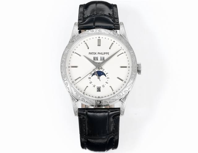 Tw推出新版本雕花壳 百达翡丽复杂功能计时5205G腕表 1历经两年不断对机芯进行改造与调试 一贯追求以原装工艺为目标 2直径38.5Mm 3功能同原装一致 月