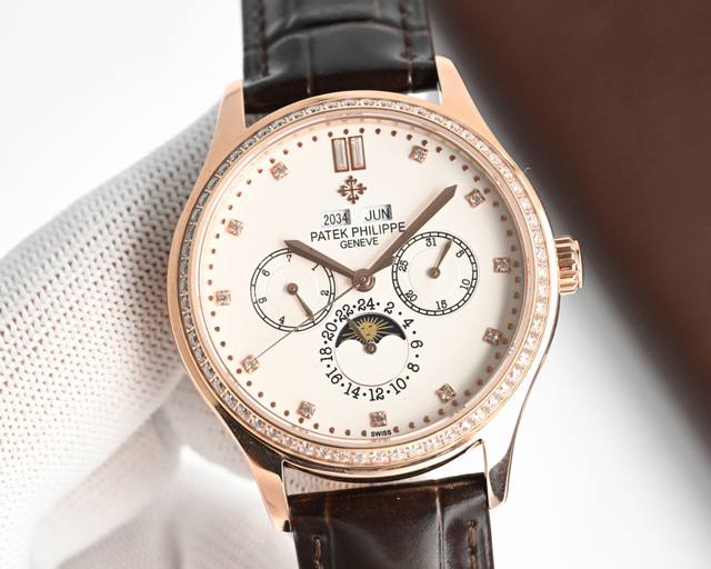 白钻 金钻 百达翡丽 pp 超级复杂功能时计5327 5140系列腕表 万年历中最经典的款式 表径为正装42Mm 大小适中 适合各类行业人士 表盘布局大方得体