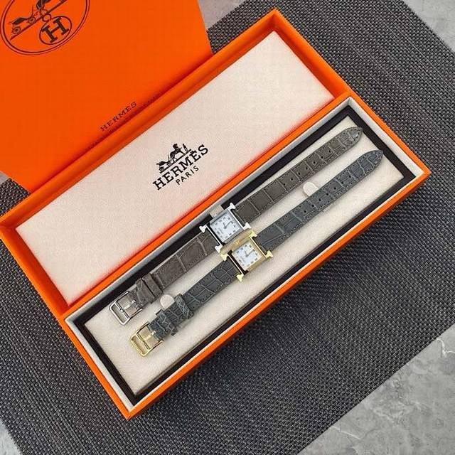 特价 鳄鱼皮新款首发 Hermes爱马仕Heure H系列 搭载瑞士Eta原装石英机芯 表壳采用进口316L精钢 表径 21*21Mm Barenia小鳄鱼皮表