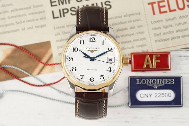 Af浪琴Longines名匠40Mm自动机械系列出品 机芯 自动机械 表径 40Mm 表壳材质 精钢 间金 表盘材质 白色 麦粒 饰纹 数字时标 蓝钢指针 白底