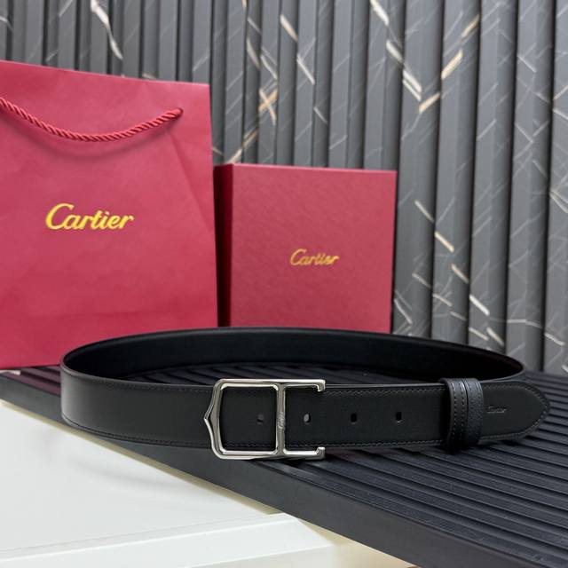 Special Palladium-Plated Pin Buckle Belt Cartier Logo Black And Brown-Black Cowh