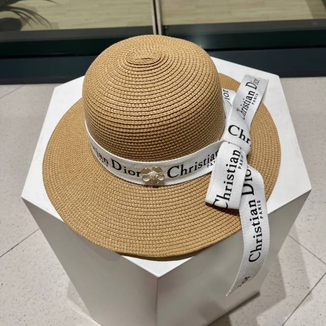 dior New Straw Sun Hat Basin Hat Beach Style Simple And Generous Versatile Si