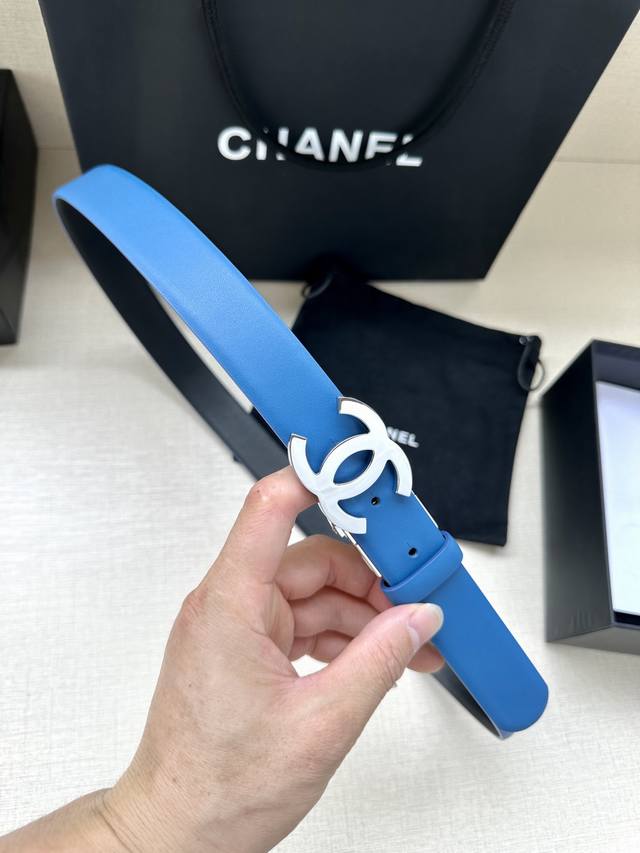 Width 3.0Cm Chanel Rotating Double C Calfskin And Silver Gunmetal Gold Metal Bel