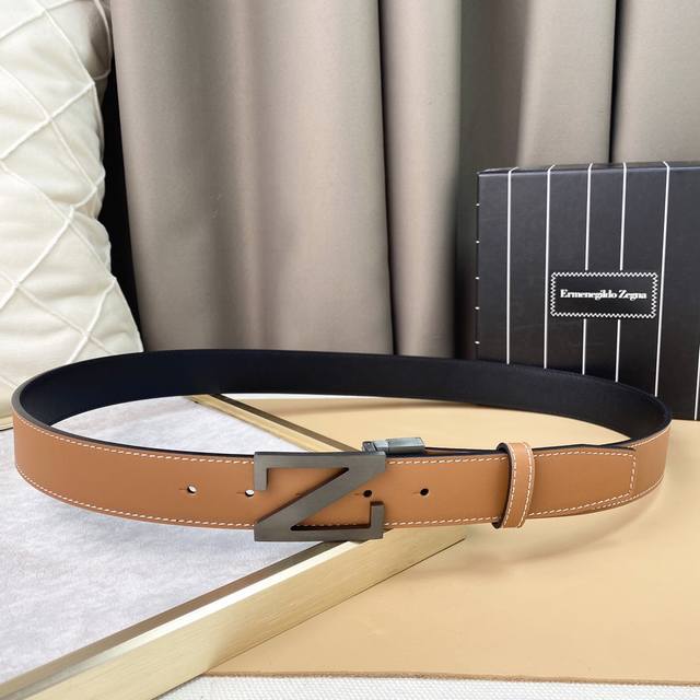 Zegna Top Layer Cowhide Width 3.5Cm Official Website Synchronization Suitable Fo