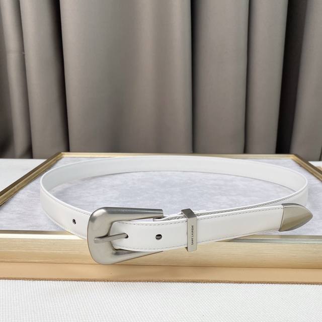 ysl Calfskin Leather Double Buckle Narrow Belt Double Buckle Belt Engraved Wi