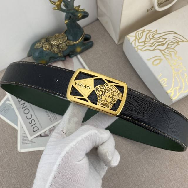 Versace Special Leather Belt Series Original Hardware Boutique Stainless Steel B