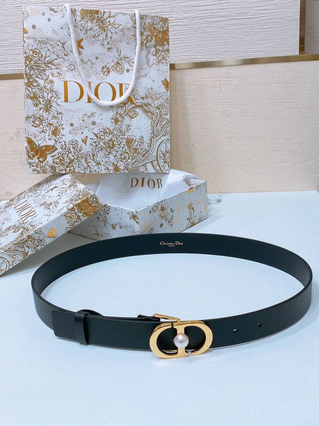 dior Montaigne Jolie Belt Smooth Calfskin And White Resin Pearls Calfskin Bel