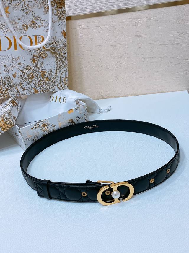 dior Montaigne Jolie Belt Smooth Calfskin And White Resin Pearls With *Christ