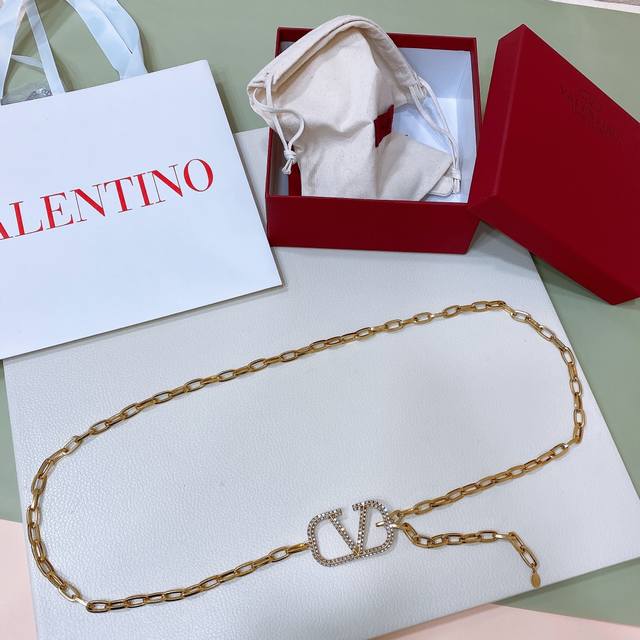 valentino Garavani Vlogo Signature Metal Chain Belt - Gold Tone Finish - Logo