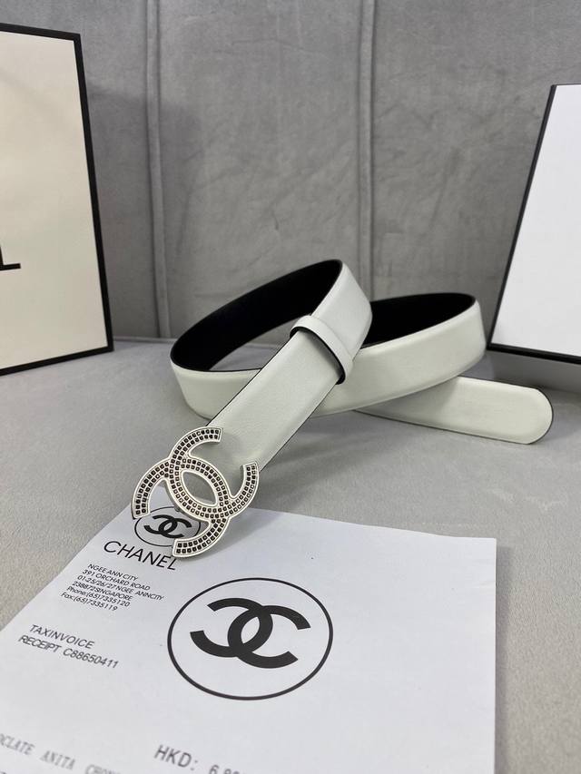 Width 3.0Cm Chanel Chanel Women's Belt Calfskin Classic Buckle Head Inside Cnc E