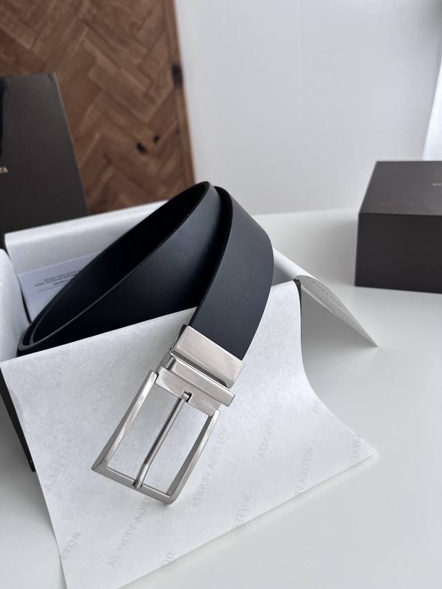 Special Bv Latest Men's Flat Belt Double-Sided Italian Calfskin With Slightly Re