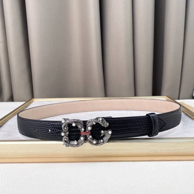 d&G Belt New Style Fine Copper Hardware Buckle Original Lizard Pattern Cowhid