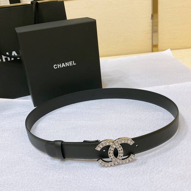 chanel 23P Cc Rhinestone Gold And Silver Imported Fetal Cowhide Belt 3.0Cm Ex