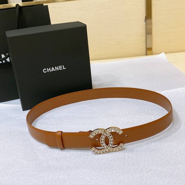 chanel 23P Cc Rhinestone Gold And Silver Imported Fetal Cowhide Belt 3.0Cm Ex