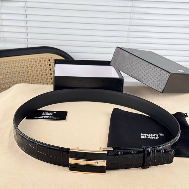 Montblanc Business Casual Formal Wear Can Be Worn 3.5Cm Latest Buckle Polished B