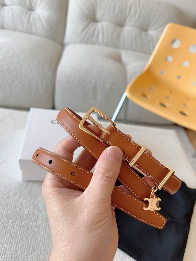 Celine Elegant Charm Taurillon Leather Belt With Unique Design, Polished Metal B