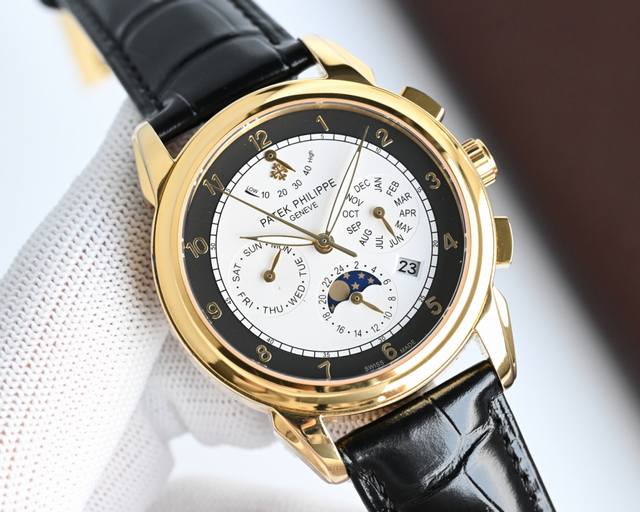 白 -金 新款上市百达翡丽 实拍图 Patek Philippe 贵族的艺术品！搭配进口9100动能多功能7针机芯 0返修 ①功能 动能，24小时,星期，星辰，