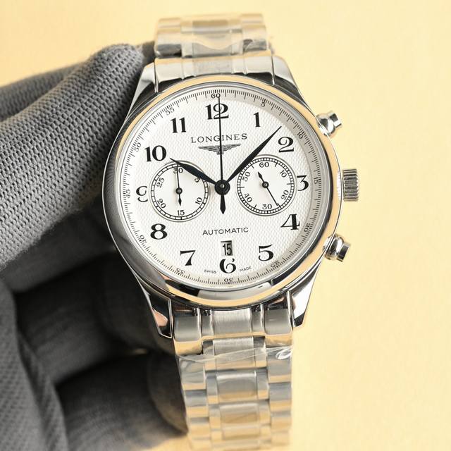 全新推出浪琴L2.759.4五针针多功能机械 时、分、秒、9时位置设小秒针与24小时显示、月份.日期中心秒针顺时针转动、6时位置设12小时累计计时盘 机芯 搭载