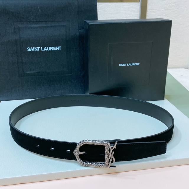 Saint Laurent 23 Saint Laurent women's belt Cassandre imitation deer velvet orig