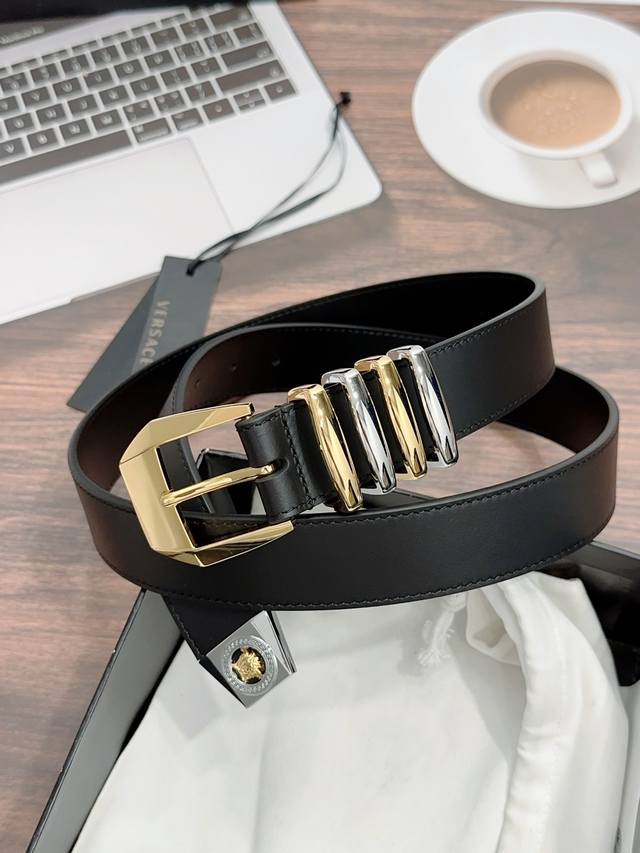 Versace original, width 3.5cm imported heat-pressed grained top layer cowhide wi