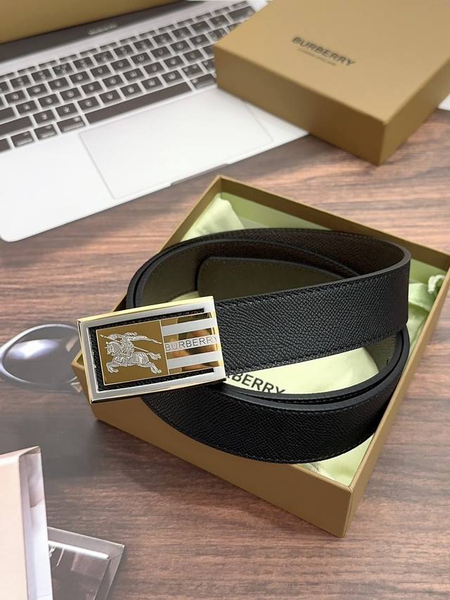 Burberry new 3.5cm men's belt calfskin belt counter synchronization new Burberry