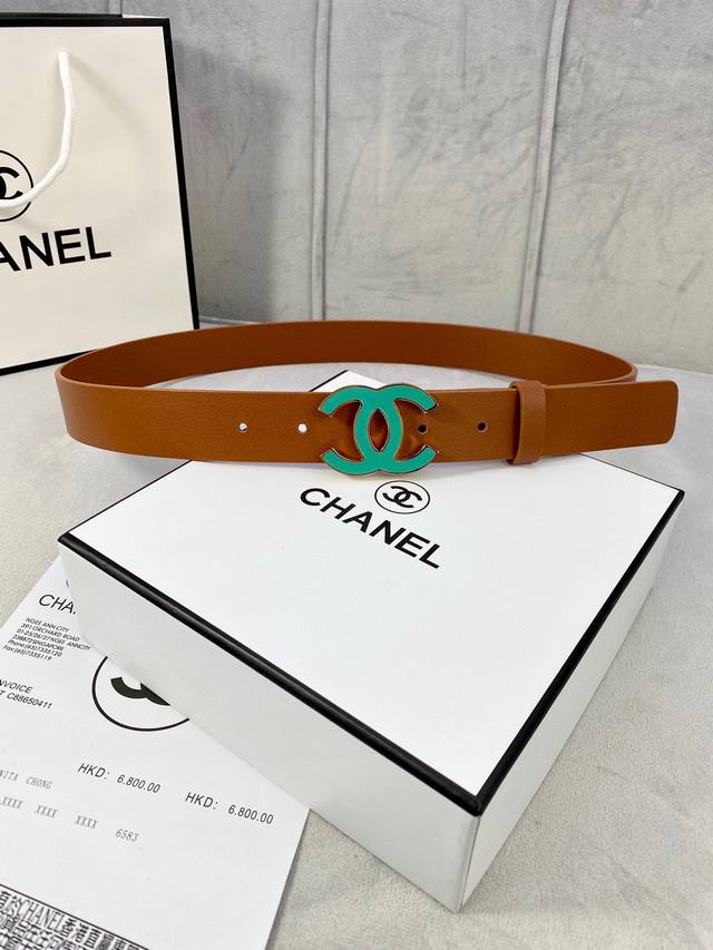 Width 3.0Cm Chanel Chanel Women's Belt New Soft Imported Calfskin Gold and Silve