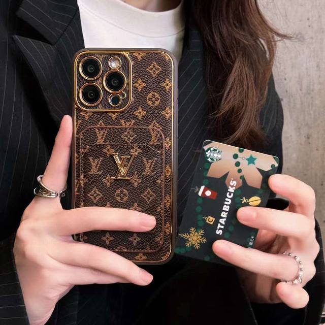Lv card holder mobile phone case skin feel two-in-one electroplating old flower