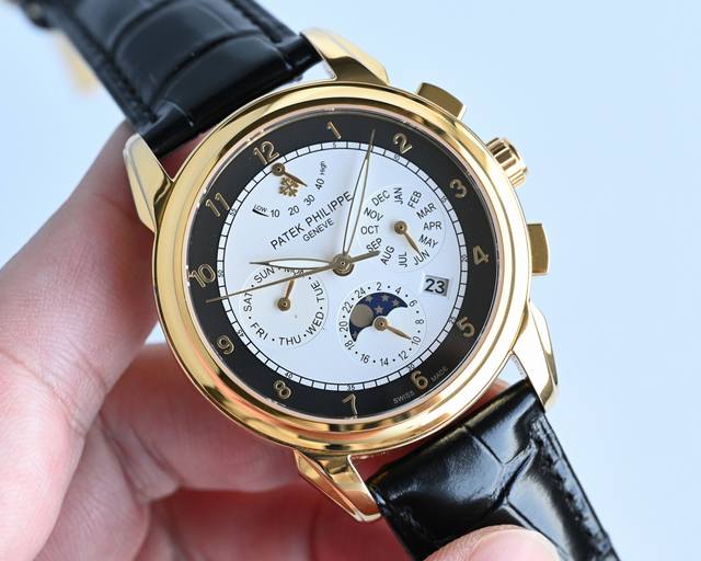 百达翡丽 实拍图 Patek Philippe 贵族的艺术品！搭配进口9100动能多功能7针机芯 0返修 ①功能 动能，24小时,星期，星辰，月份 月亮 太阳
