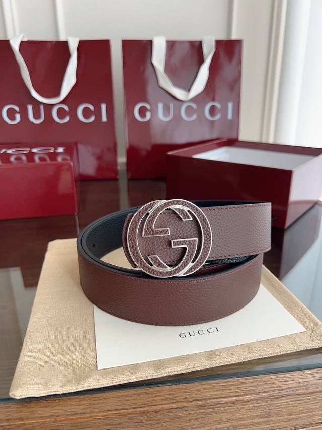 Beautiful Gucci double G buckle men's new belt counter synchronization width 4