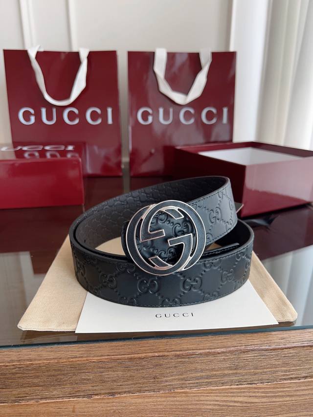 Beautiful Gucci Double G buckle Men's new belt counter synchronization width 4