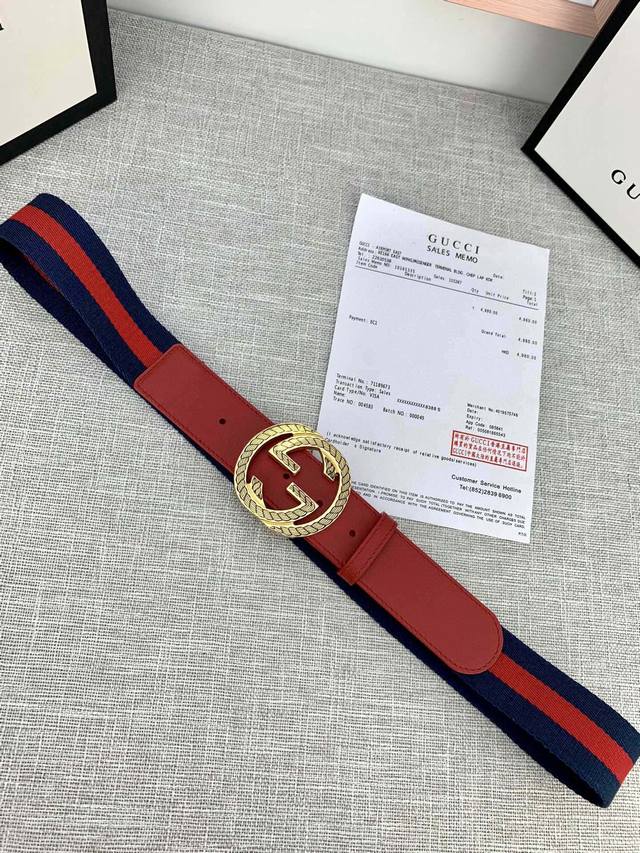 Width 3.8cm GUCCI classic canvas belt with top-grain cowhide at the ends, textur