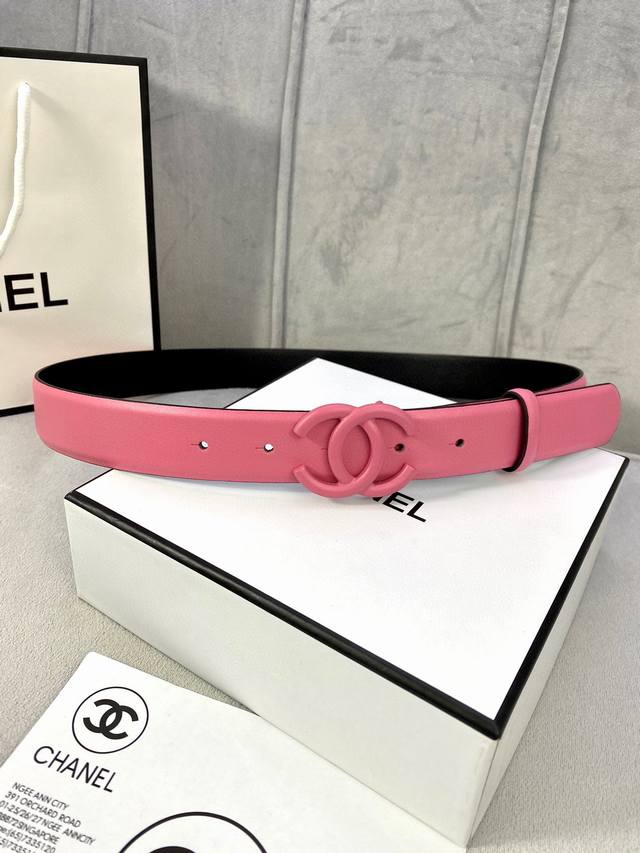 Width 3.0Cm Chanel Chanel Women's Belt Calfskin Classic Stainless Steel Buckle H