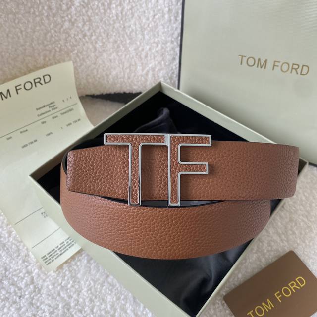 Tom Ford. New high-end double-sided calfskin, simple business men's belt, 4.0cm