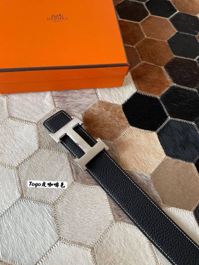 Hermes original quality classic men's belt counter Togo leather with stainless s