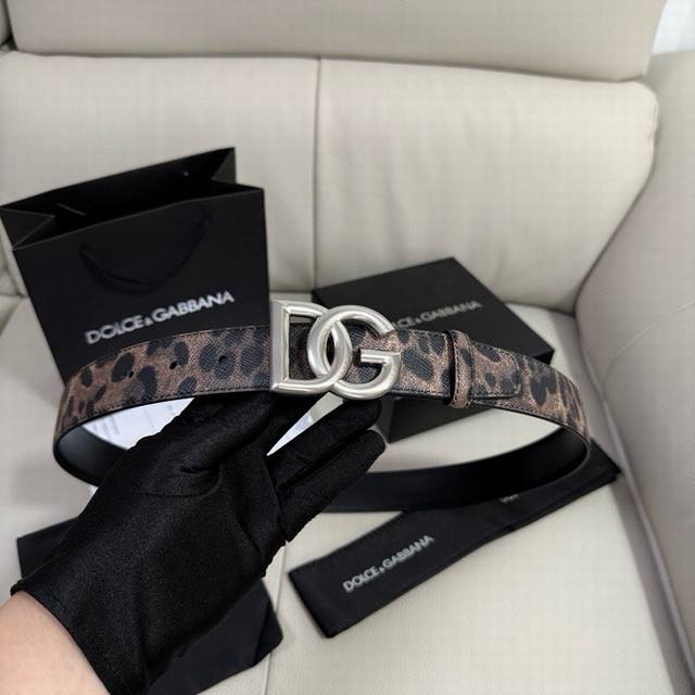 Dg, width 3.5Cm Dolce&Gabbana Leopard print Dauhine calfskin and calfskin double