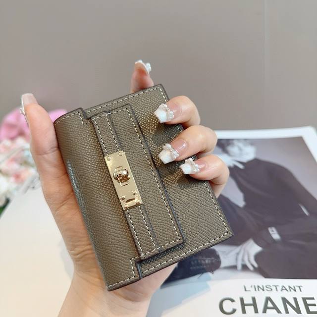 Hermes genuine leather card holder coin purse top layer cowhide elegant accordi