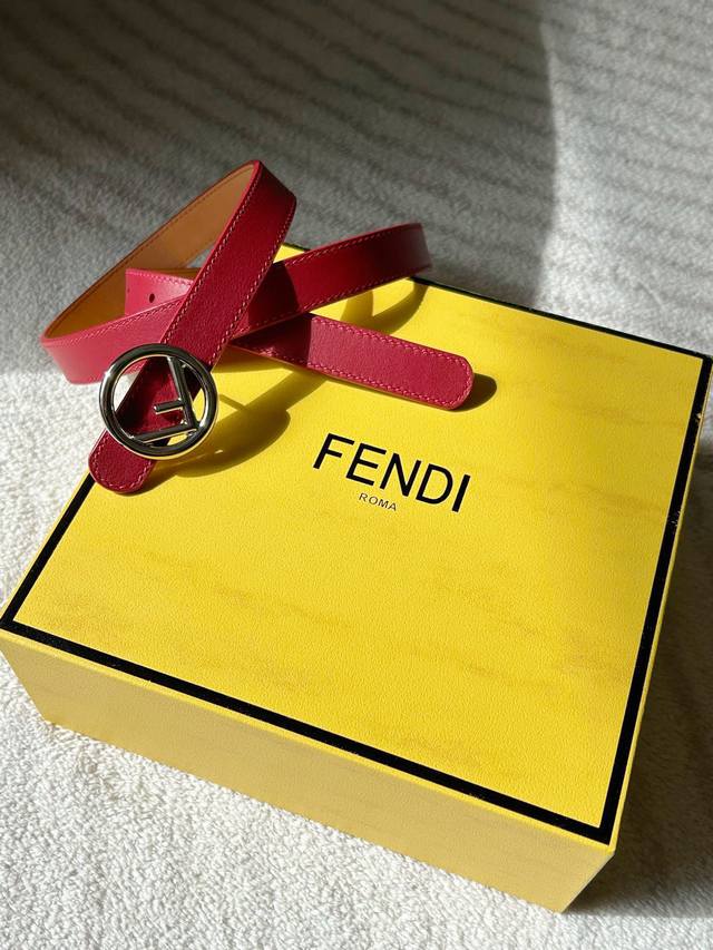 Fend I Fendi counter same style women's thin belt, width 2.0cm Red first layer s