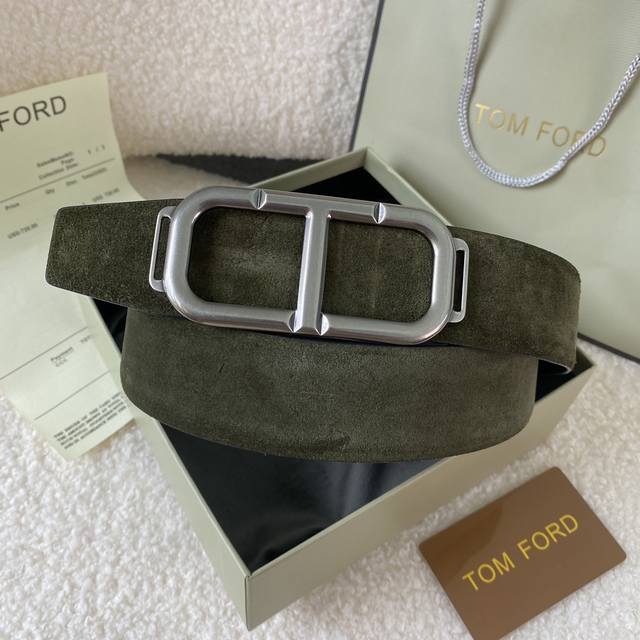Tom Ford. New high-end double-sided calfskin, simple business men's belt, 4.0cm