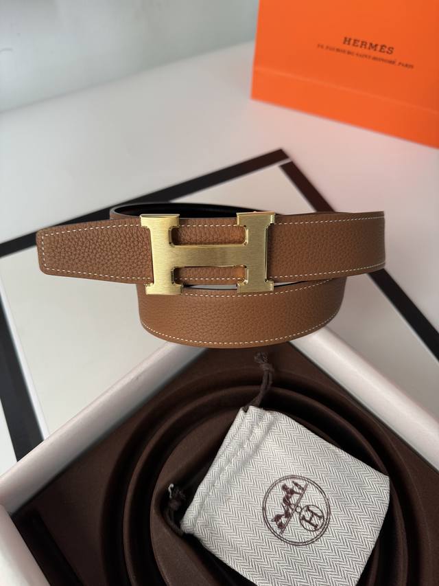 Hermes men's 3.2cm stainless steel welding point buckle with the latest bottom