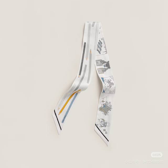 1940666FFF #Hermes "You Write and Freedom Square" Twilly small silk scarf. Twill