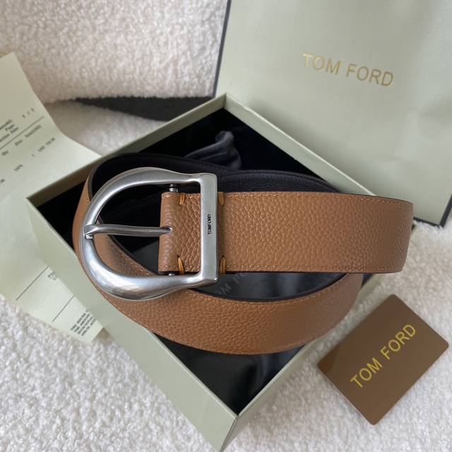 Tom Ford. New high-end double-faced calfskin, simple business men's belt, 4.0Cm