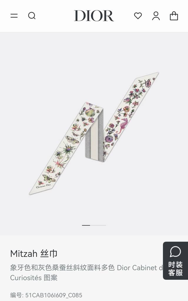 Do2513 Double-layer double-sided 6X105Cm twill silk Dior Cabinet De Curiosit