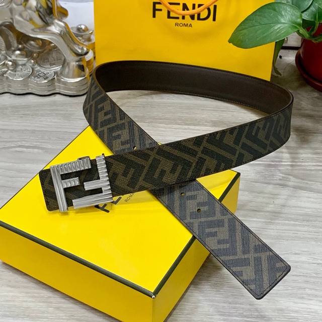 Fendi Fendi counter same double ring reversible belt Ff press stud buckle brown