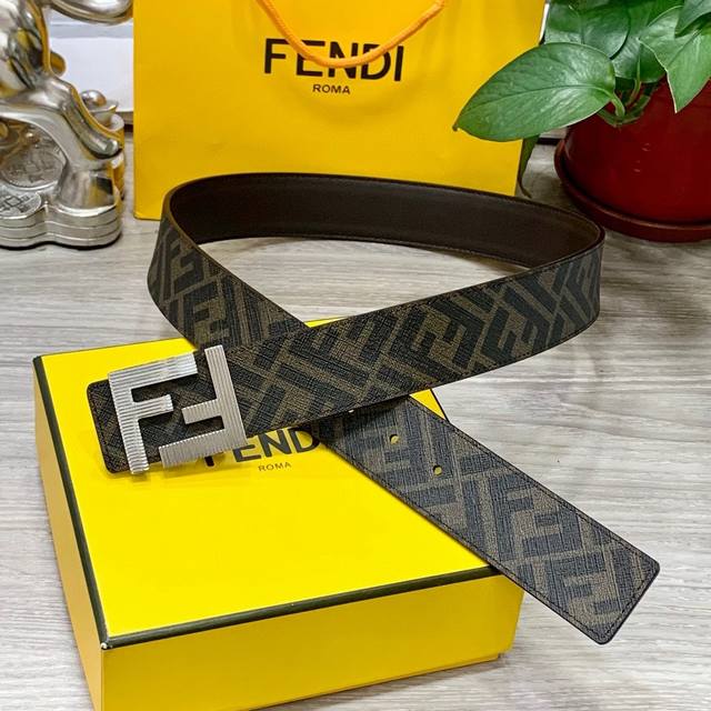 Fendi Fendi counter same double ring reversible belt Ff press stud buckle brown