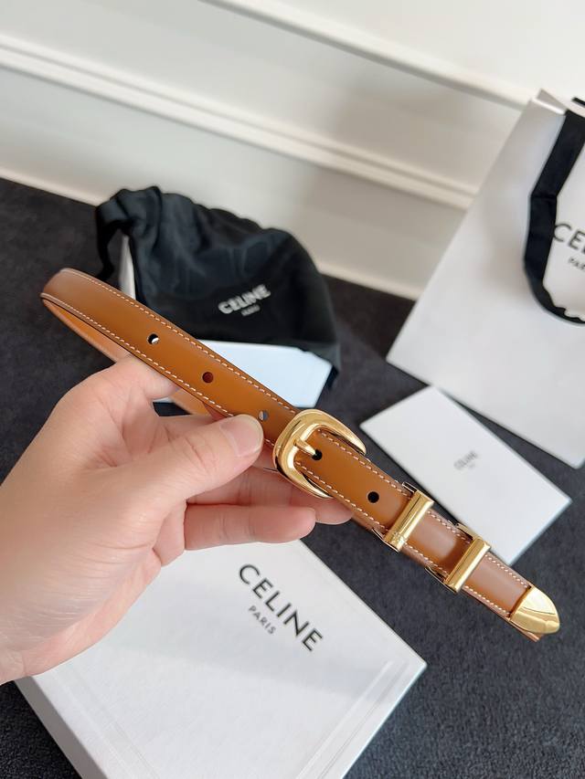 Celine. Celine Full set Western medium smooth cowhide belt Cowhide leather mid-w