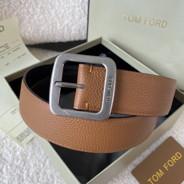 Tom Ford. New Italian imported calfskin, simple business men's belt, 4.0cm wide,