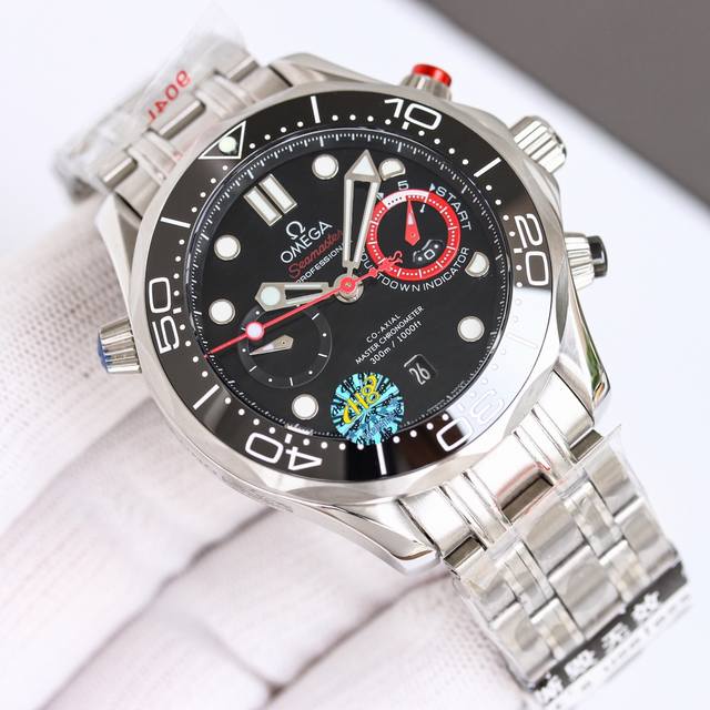 胶带 ，钢带2150 Tw无俱风浪 做您踏实的领航者 欧米茄全新海系马列300M计时士男腕表 市面目前高最版本的计时腕表 表壳拉身砂细腻洁白光亮斜边抛弧光度倒角